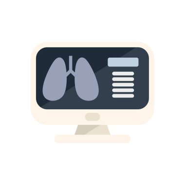 İnsan ciğerlerini gösteren bilgisayar monitörü x ışını görüntüsü ve tıbbi muayene verileri, sağlık ve tıbbi teknoloji kavramı