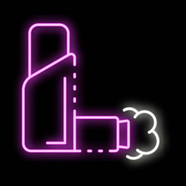 Neon mor astım spreyi, astım hastalarına solunum rahatlığı sağlayan ince bir sis püskürtüyor.