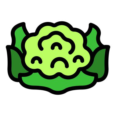 Bu renkli ikon, büyük yapraklı bir sapın üzerinde büyüyen bir karnabahar başı tasvir ediyor.