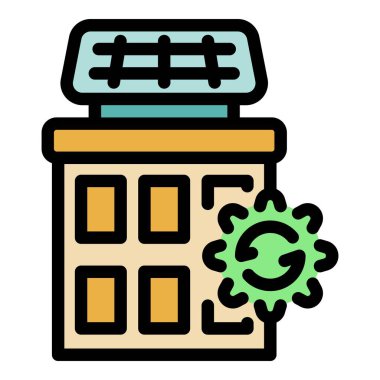 Çevre dostu bina, çatıda güneş panelleri olan yenilenebilir enerji kaynağı kullanarak elektrik üretiyor.