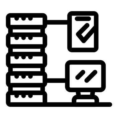 Bilgisayar izleme sistemi ile bir sunucu odası veri işleme işlemini temsil eden kalın çizgi simgesi