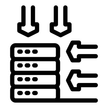 Oklar tarafından temsil edilen bilgiyi alan ve gönderen bir sunucunun koyu siyah simgesini göster