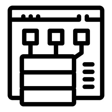 İçerik yönetim sistemine bağlı bir web sitesine bağlanan veri sunucusunu temsil eden kalın çizgi simgesi