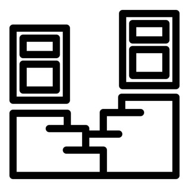 Minimalist mimari çizimler çift katlı bir daireyi temsil ediyor.