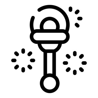 Bebek çıngırak oyuncağının siyah beyaz simgesi etrafında parıldayan yıldızlarla gürültü yapıyor, çocukluk ve eğlence konuları için mükemmel.