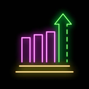 Neon işareti, yükselen bir ok ile büyüyen bir tabloyu gösteriyor, başarıyı, büyümeyi ve başarıyı simgeliyor.