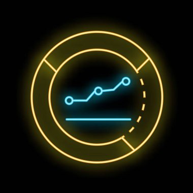 Bir pasta grafiği içinde artan çizgi grafiğini gösteren neon işareti, artan pazar payını temsil eder