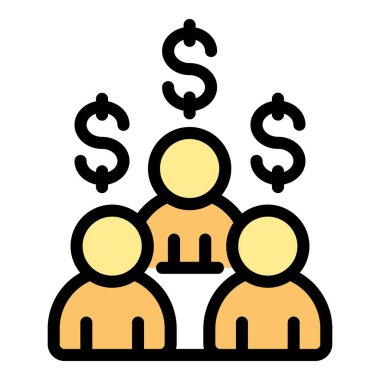 Başlarının üstünde dolar işareti olan üç işadamı, kazanç sağlayan başarılı bir takımı temsil ediyor.