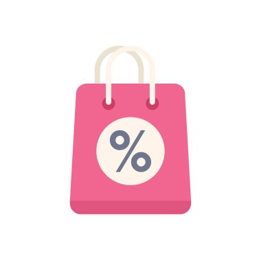 Pembe alışveriş torbası promosyon için yüzde sembollü indirim gösteriyor.