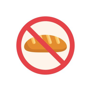 Kırmızı bir daire ve glütensiz bir diyeti temsil eden bir ekmek somununun basit bir simgesi.