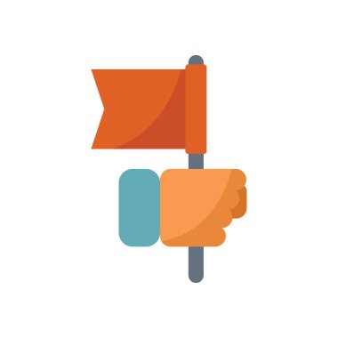 El kırmızı bayrak tutuyor, liderliği, başarıyı ve hedeflere ulaşmayı simgeliyor.