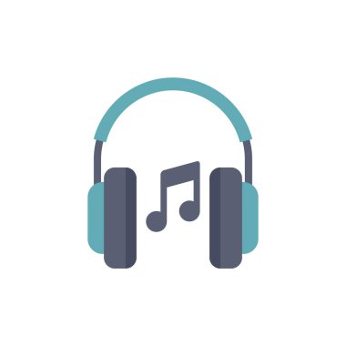 Düz tasarım tarzında nota sembollü müzik simgesi çalan modern kulaklıklar
