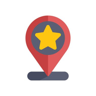 Kırmızı lokasyon iğnesinin minimalist simgesi, sarı yıldız favori bir yeri gösteriyor.