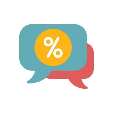 İndirim ve satış gibi kavramlar için yüzde işareti içeren üst üste binen iki konuşma kabarcığı