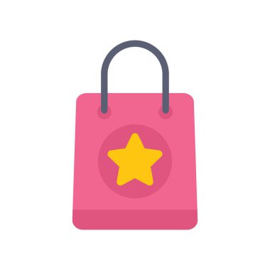 Bu vektör illüstrasyonunda yıldızlı pembe bir alışveriş torbası gösteriliyor, prim veya VIP müşteri deneyimini temsil ediyor.