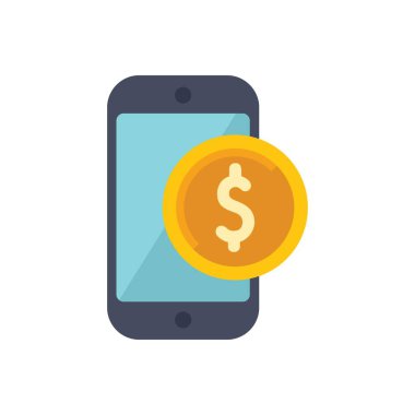 Çevrimiçi alışveriş ve mobil ödemeyi temsil eden dolar işareti içeren altın sikkeli akıllı telefon.