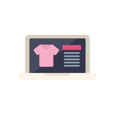 Satılık pembe t-shirt, ticaret ve internet alışverişi konsepti ile çevrimiçi mağaza sitesini gösteren dizüstü bilgisayar