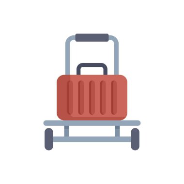 Tekerlekli bir platformda duran bavullu bir valiz.