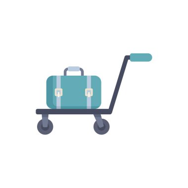 Havaalanında bagajları taşımak için kullanılan basit bir yük arabası ikonu, beyaz üzerinde izole edilmiş.