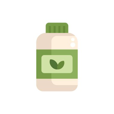 Yaprak logosu olan yeşil ilaç şişesi doğal ve organik bir ürünü temsil ediyor.