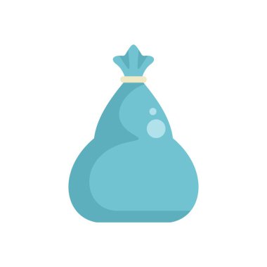 Bu vektör illüstrasyonunda, atık yönetimi ve imha uygulamalarını vurgulayan, bağlanmış ve çöp dolu mavi bir çöp torbası yer alıyor