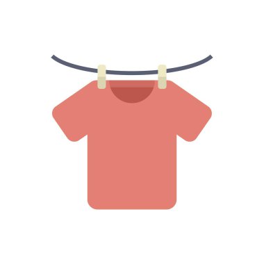 Kırmızı tişört iki mandalla asılı duran bir çamaşır ipinde asılı.