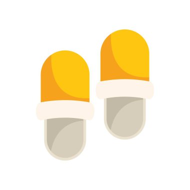 Bir çift sarı otel terliği. Odada rahat yürümek için. Beyaz arka planda üst görünüm vektör çizimi.