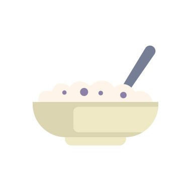 Bu vektör illüstrasyonunda içinde kremalı sütlaç bulunan bir kase var ve kaşığı dışarıda kalmış, yemek, tatlı ve daha fazlası için mükemmel bir proje.