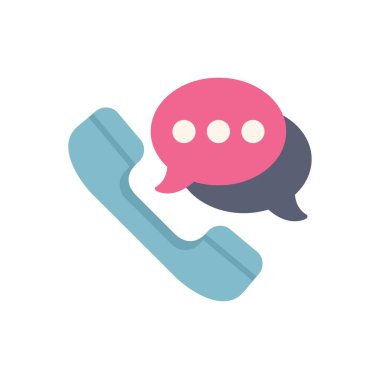 İki konuşma baloncuklu mavi telefon seti, iletişimi ve sohbeti simgeliyor.