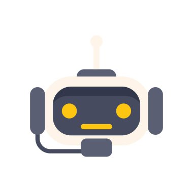 Anten ve mikrofonlu modern sohbet robotu dinlemek ve cevap vermek için bekliyor.