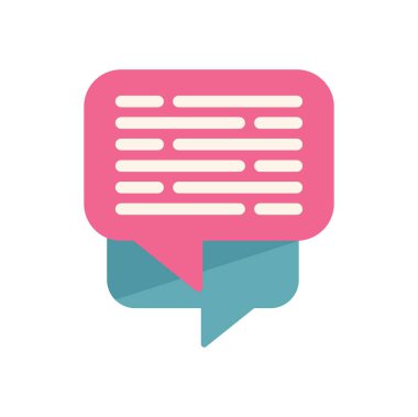 Pembe ve mavi konuşma balonu iletişim ve mesajlaşmayı temsil ediyor.