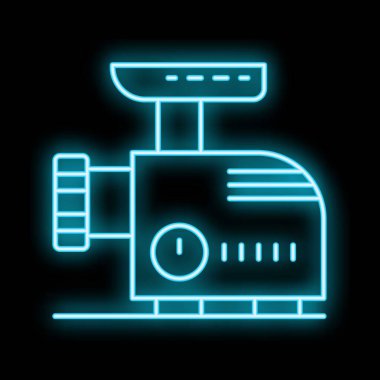 Parlayan neon hattı elektrikli et öğütücü simgesi siyah arkaplan vektör illüstrasyonunda izole edildi