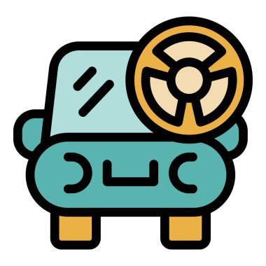 Bu simge zehirli gaz salgılayan, kirliliği ve çevresel hasarı simgeleyen bir arabayı temsil ediyor.