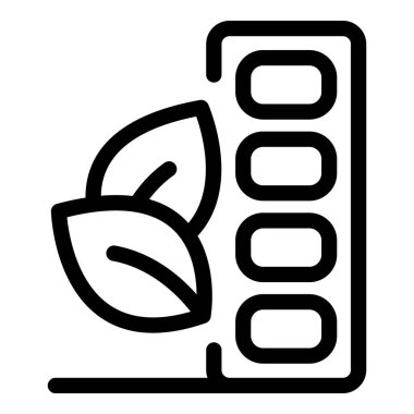 Bitkisel ilaç ve doğal tedaviyi temsil eden hapların yanında basit bir yaprak simgesi.