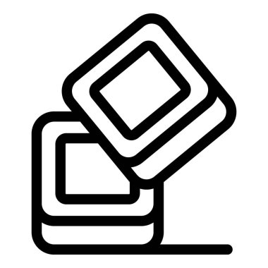 İki kare konuşma baloncuğunun basit siyah ana hat simgesi üst üste biniyor, biri hafifçe açık, iletişimi temsil ediyor