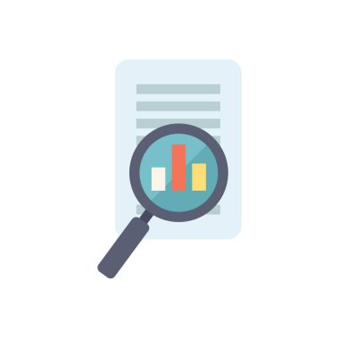 Büyüteç, iş analizi ve veri değerlendirmesini sembolize eden bir belgeyi büyüme grafiği ile inceliyor