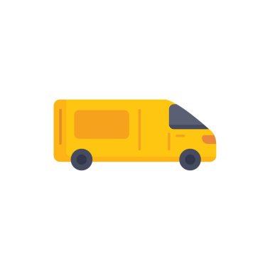 Sarı bir minibüsün basit düz tasarım çizimi, ulaşım ve lojistik projeleri için mükemmel.