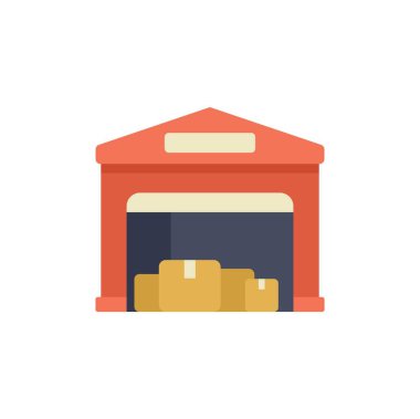 Bu vektör illüstrasyonunda ambarlar depolanır, lojistik, dağıtım ve tedarik zinciri sembolize edilir