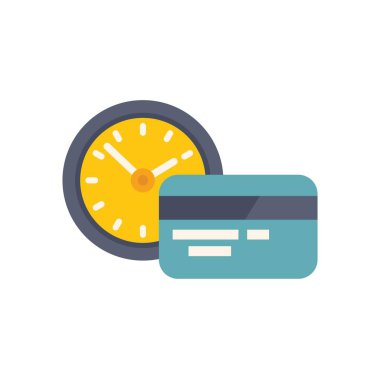 Kredi kartı ve saat ödeme zamanı, ödeme süresi kavramı veya kredi kartı borcu, düz vektör simgesi