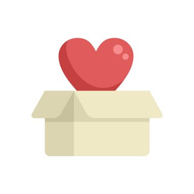 Beyaz arka planda izole bir şekilde kırmızı kalbi olan açık bir karton kutunun basit vektör çizimi