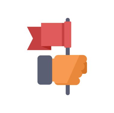 Kırmızı bayrak tutan el, başarıyı, zaferi ve başarıyı simgeliyor.