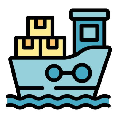 Suyun diğer tarafına mal taşıyan bir kargo gemisinin basit renk simgesi