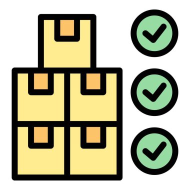 Üç onay işaretli karton kutuların basit simgesi istiflenmiş ve nakliyeye hazır