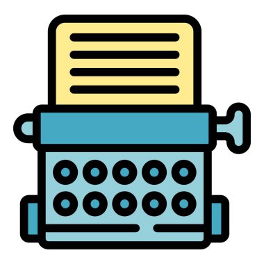 Bu simge, klasik yazı veya iletişimi temsil etmek için mükemmel bir belge basan mavi bir daktiloya sahiptir.