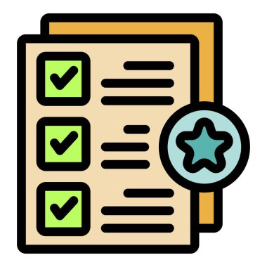 Bu renkli simge, kalite yıldız onay sembolü alan işaretli bir belge içerir