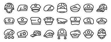 Askeri başlıklar ayarlandı. Askeri personel ve polis memurları tarafından takılan şapka koleksiyonu, farklı rütbe ve görev dallarını temsil ediyor.