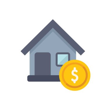 Gayrimenkul yatırımı, ipotek ve mülkiyeti temsil eden büyük bir altın sikkesi olan basit bir ev ikonu.