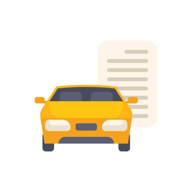 Bu vektör illüstrasyonu bir araba ve bir belge ile araba sigortası kavramını gösterir