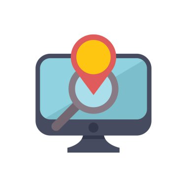 Bilgisayar ve internet kullanarak online konum, adres veya seyahat hedefi arama kavramı