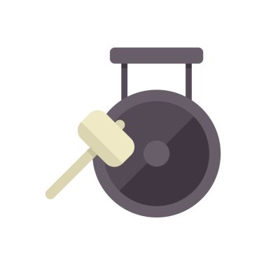 Bu vektör illüstrasyonunda ahşap bir tokmak büyük metal bir gongu vurarak yankılanan bir ses yaratıyor.